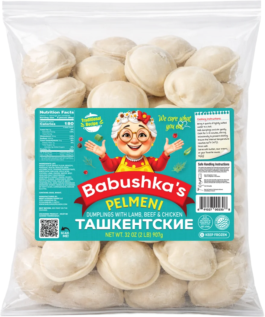 Babushka's Tashkent — lamb, beef & chicken Regular pelmeni, 2 lb (907 g)